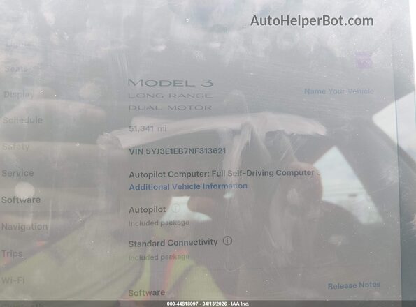 5YJ3E1EB7NF313621 2022 TESLA MODEL 3 Black Vista de los asientos traseros