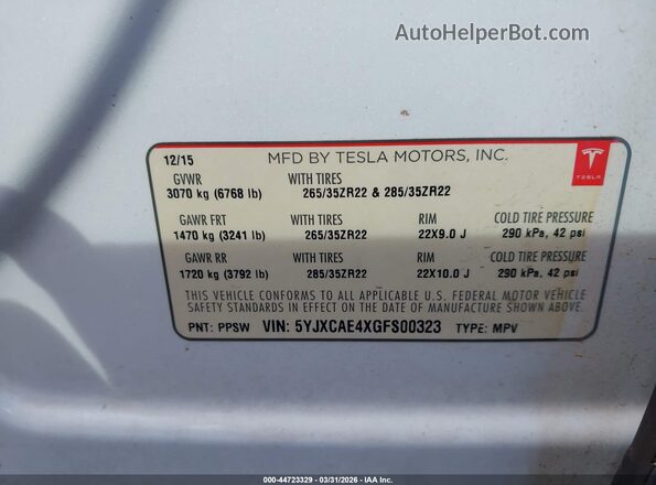 5YJXCAE4XGFS00323 2016 TESLA MODEL X Brown Вид підкапотного простору