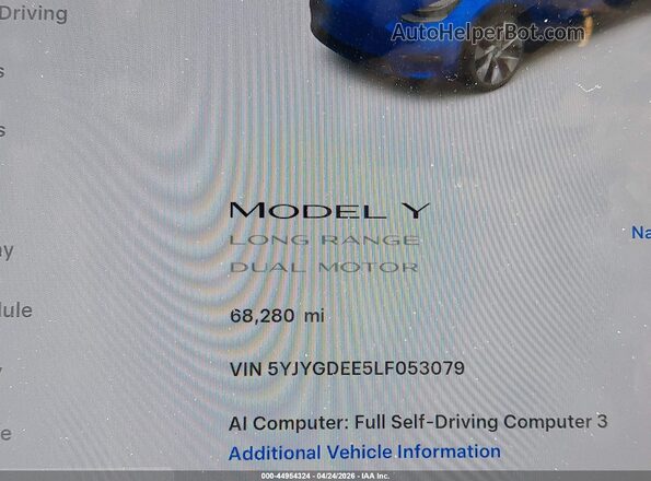 5YJYGDEE5LF053079 2020 TESLA MODEL Y Blue 