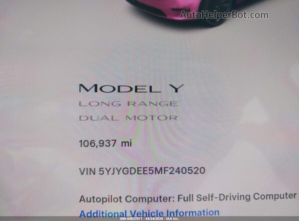 5YJYGDEE5MF240520 2021 TESLA MODEL Y White 