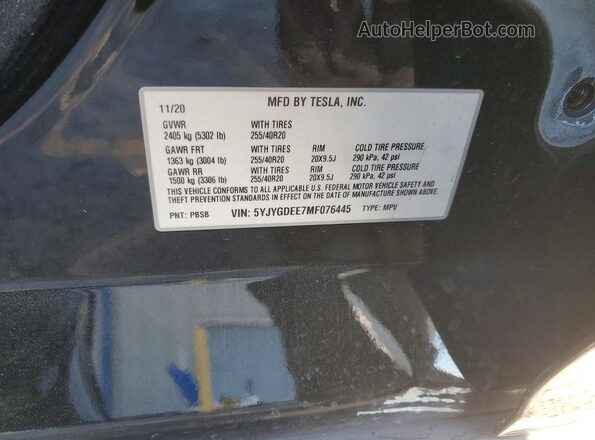 5YJYGDEE7MF076445 2021 TESLA MODEL Black 360 interior view