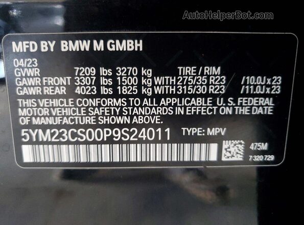 5YM23CS00P9S24011 2023 BMW XM Black ძრავის განყოფილების ხედი