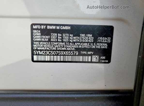 5YM23CS07S9X65579 2025 BMW XM White VIN կոդի պիտակի տեսք