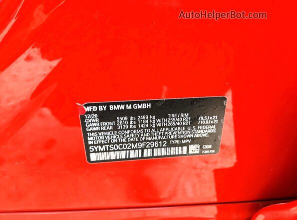 5YMTS0C02M9F29612 2021 BMW X3 Red Вид підкапотного простору