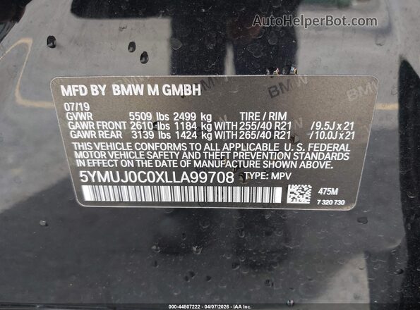 5YMUJ0C0XLLA99708 2020 BMW X4 Black Engine compartment view