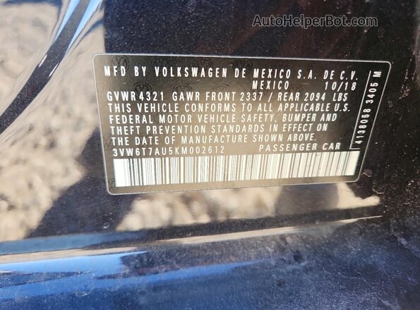 3VW6T7AU5KM002612 2019 VOLKSWAGEN GTI Черный 