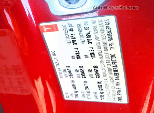 5YJ3E1EA4JF007090 2018 TESLA MODEL Red 