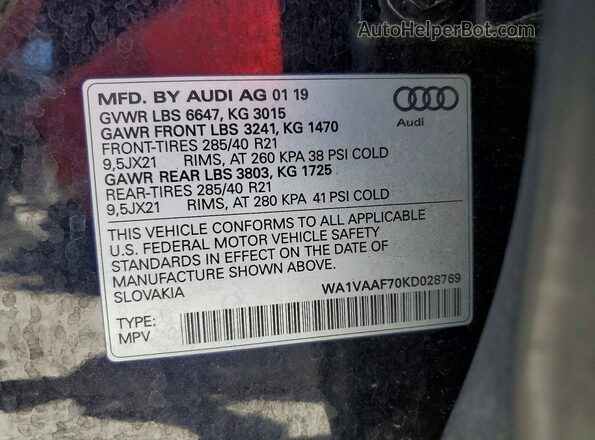WA1VAAF70KD028769 2019 AUDI Q7 Black 