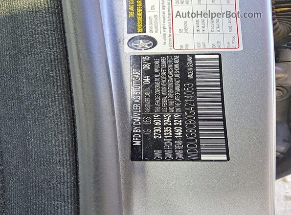 WDDUG8CB0GA214053 2016 MERCEDES-BENZ S-CLASS Silver Vista de la etiqueta del VIN