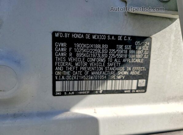 3CZRZ1H52SM701054 2025 HONDA HR-V White 