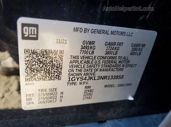 1GYS4JKL3NR133858 2022 CADILLAC ESCALADE Black 