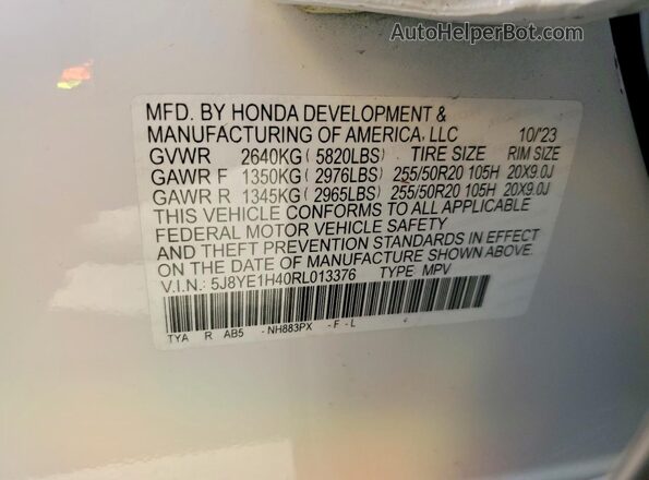 5J8YE1H40RL013376 2024 ACURA MDX White 