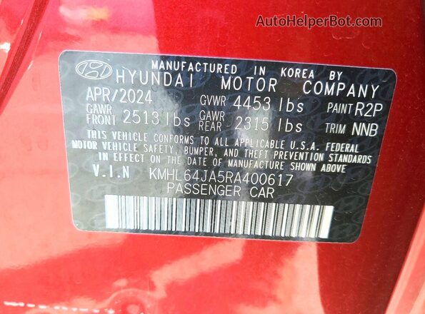 KMHL64JA5RA400617 2024 HYUNDAI SONATA Red 