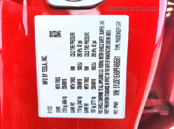5YJ3E1EA9PF466561 2023 TESLA MODEL 3 Red 