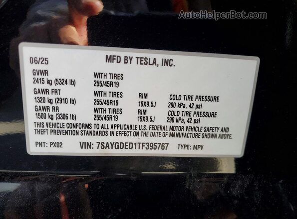 7SAYGDED1TF395767 2026 TESLA MODEL Черный 