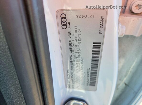 WAUAUGFF0KA076132 2019 AUDI OTHER White VIN կոդի պիտակի տեսք