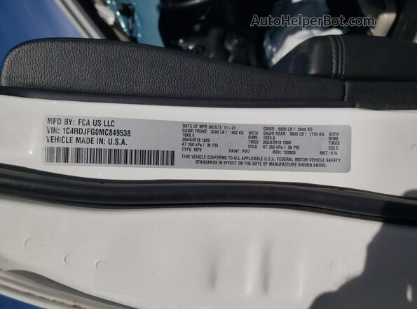 1C4RDJFG0MC849538 2021 DODGE DURANGO White Панорамний вид салону 360°