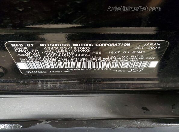 JA4ARUAU0RU023765 2024 MITSUBISHI OUTLANDER Black 
