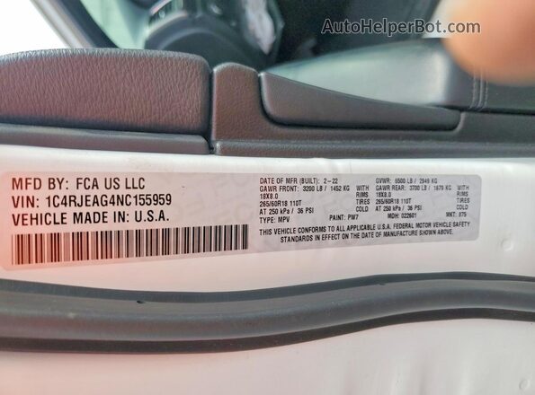 1C4RJEAG4NC155959 2022 JEEP GRAND White 