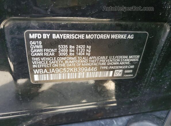 WBAJA9C52KB399446 2019 BMW 5 SERIES Черный Вид наклейки с VIN-кодом