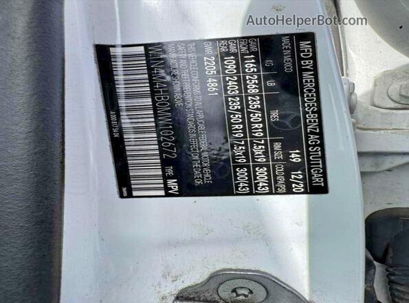 W1N4M4HB0MW102672 2021 MERCEDES-BENZ GLB-CLASS Белый 