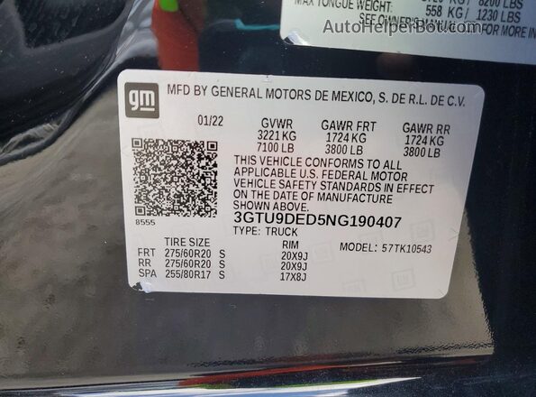 3GTU9DED5NG190407 2022 GMC SIERRA Black 