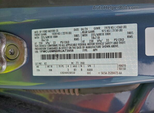 1FMCU0MN0RUA73958 2024 FORD ESCAPE Blue 