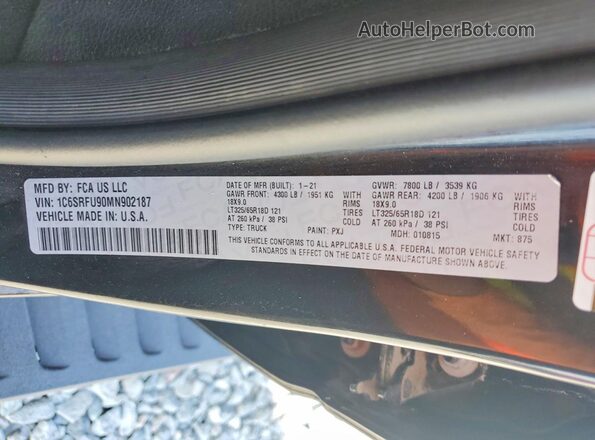 1C6SRFU90MN902187 2021 RAM 1500 Black Вид наклейки з VIN-кодом