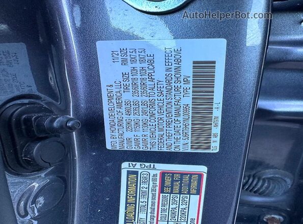 5J6RT6H51NL009954 2022 HONDA CRV Gray 