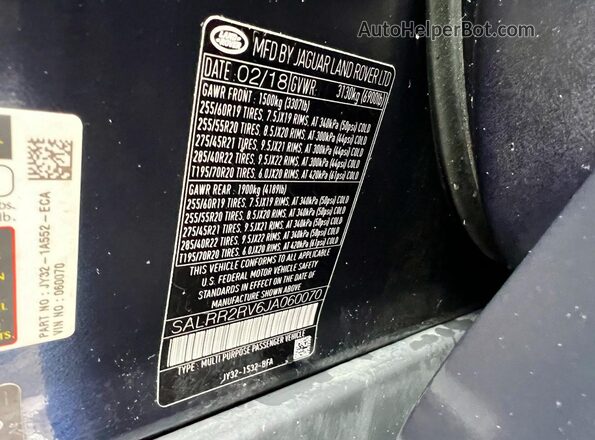 SALRR2RV6JA060070 2018 LAND ROVER DISCOVERY Blue Вид задньої частини салону
