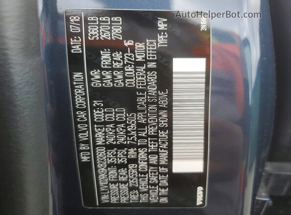 LYV102RK6KB232600 2019 VOLVO XC60 Blue 