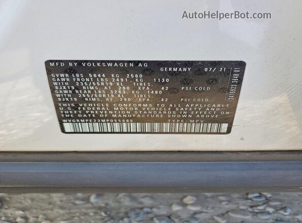 WVGRMPE23MP055565 2021 VOLKSWAGEN ID.4 White Вид наклейки з VIN-кодом