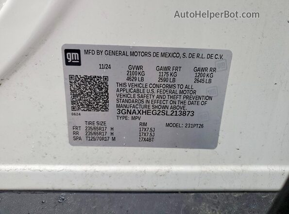 3GNAXHEG2SL213873 2025 CHEVROLET EQUINOX White Вид наклейки з VIN-кодом