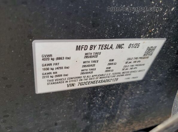 7G2CEHEE4SA062128 2025 TESLA CYBERTRUCK Золотой Вид наклейки с VIN-кодом
