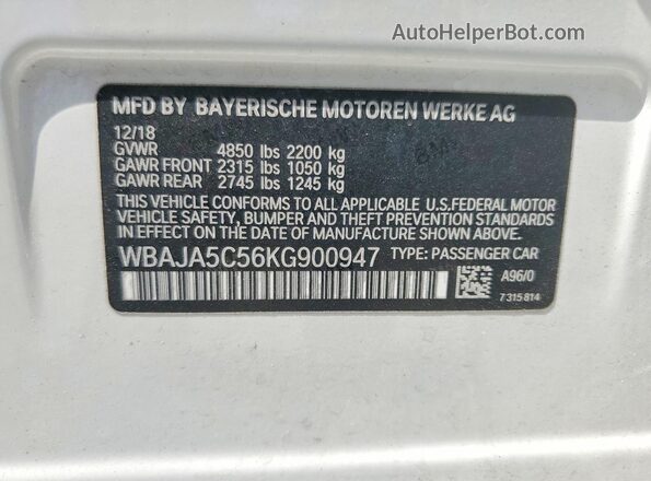 WBAJA5C56KG900947 2019 BMW 7 SERIES White 