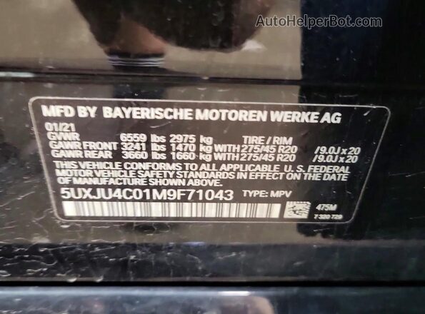 5UXJU4C01M9F71043 2021 BMW X5 Black 