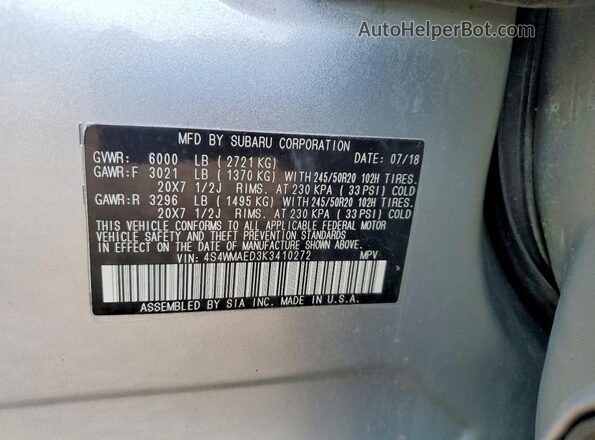 4S4WMAED3K3410272 2019 SUBARU ASCENT Silver Widok wnętrza 360 stopni
