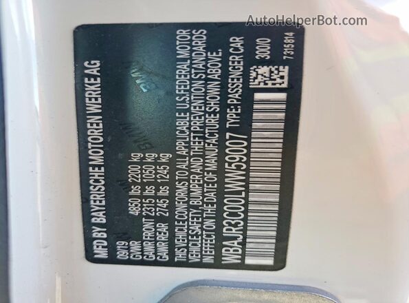 WBAJR3C00LWW59007 2020 BMW 5 SERIES White VIN կոդի պիտակի տեսք