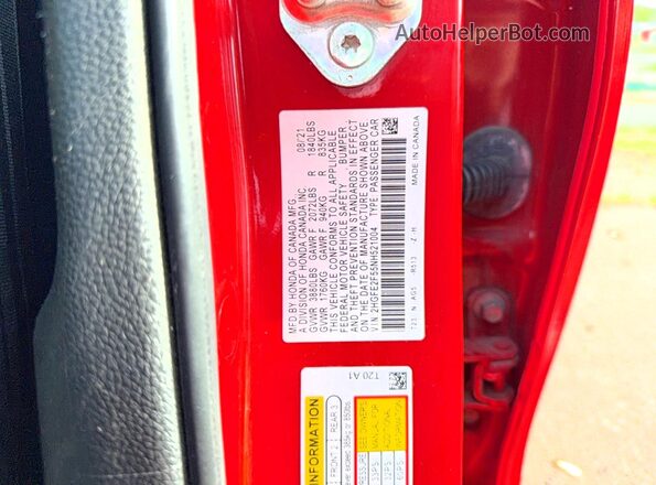 2HGFE2F55NH521004 2022 HONDA CIVIC Красный Вид задней части салона