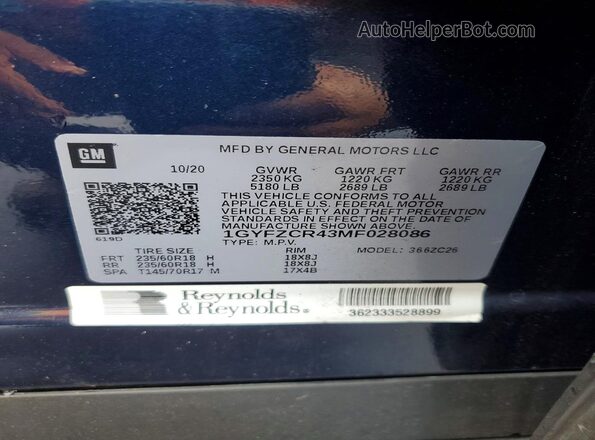 1GYFZCR43MF028086 2021 CADILLAC XT4 Blue 360 interior view