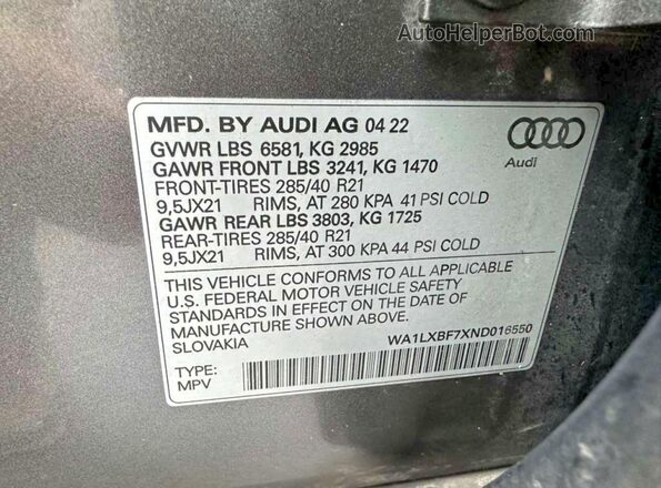 WA1LXBF7XND016550 2022 AUDI Q7 Серый Вид задней части салона