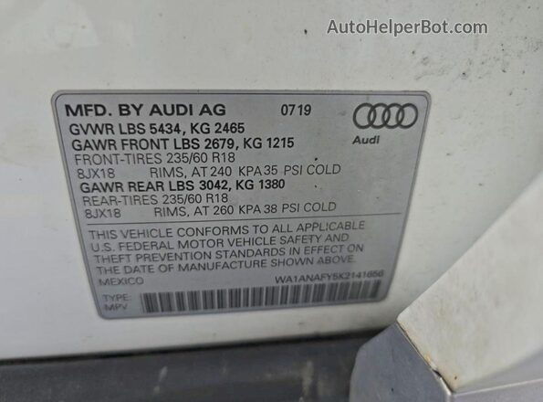 WA1ANAFY5K2141656 2019 AUDI Q5 White 