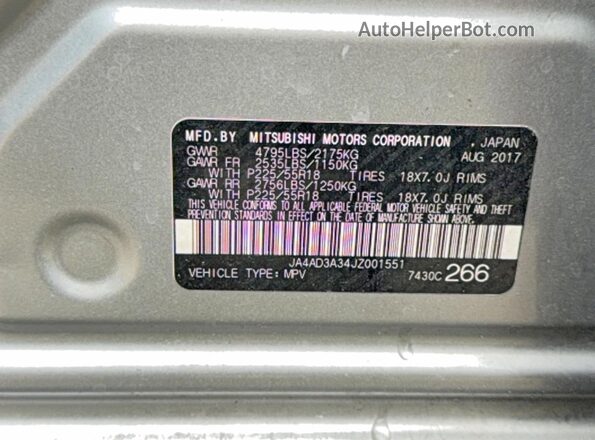 JA4AD3A34JZ001551 2018 MITSUBISHI OUTLANDER Silver 