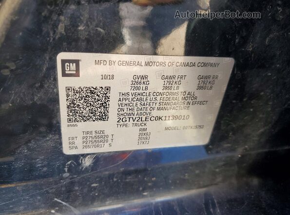 2GTV2LEC0K1139010 2019 GMC SIERRA Black VIN կոդի պիտակի տեսք