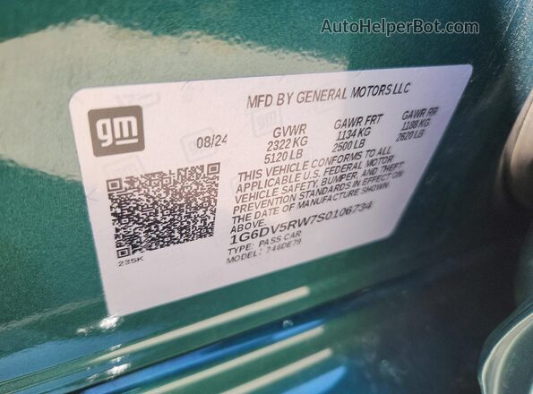 1G6DV5RW7S0106734 2025 CADILLAC CT5 Green Вид наклейки з VIN-кодом