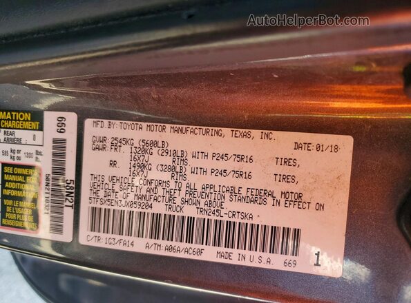 5TFSX5EN3JX059204 2018 TOYOTA TACOMA Gray 