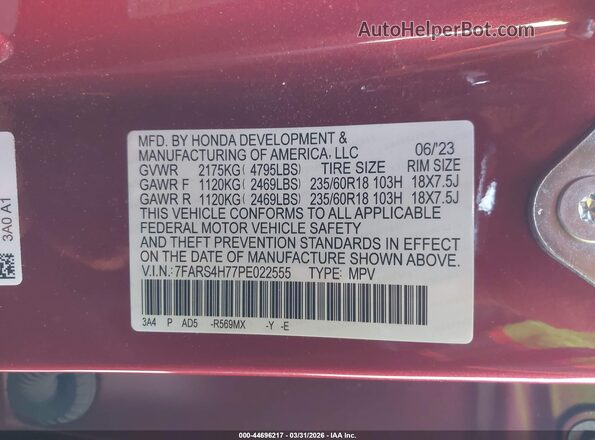 7FARS4H77PE022555 2023 HONDA CR-V Red Vista del compartimento del motor