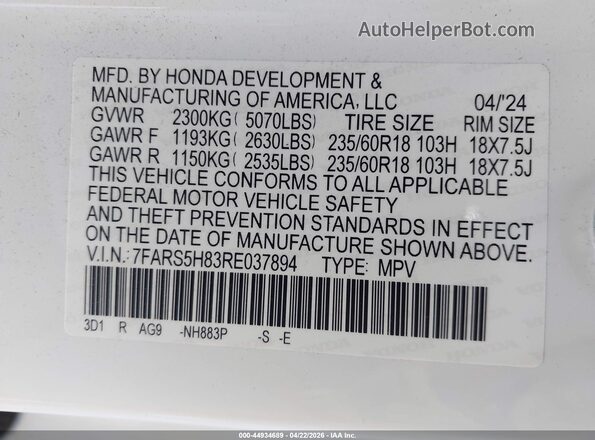 7FARS5H83RE037894 2024 HONDA CR-V HYBRID White 