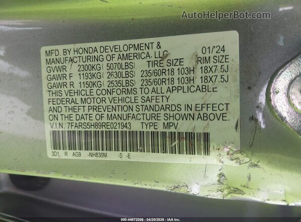 7FARS5H89RE021943 2024 HONDA CR-V Серебряный Вид подкапотного пространства