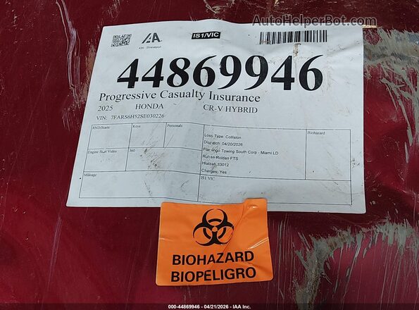 7FARS6H52SE030226 2025 HONDA CR-V Red Widok wnętrza 360 stopni